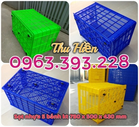Sọt nhựa công nghiệp, sọt nhựa rỗng 5 bánh xe, sọt đựng hàng có bánh xe, sóng nhựa rỗng