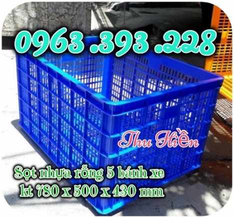 Sọt nhựa công nghiệp, sọt nhựa rỗng 5 bánh xe, sọt đựng hàng có bánh xe, sóng nhựa rỗng