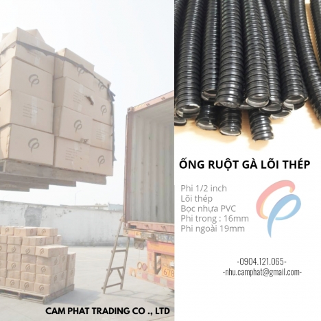 Ống ruột gà lõi thép phi 1/2 inch bọc nhựa PVC