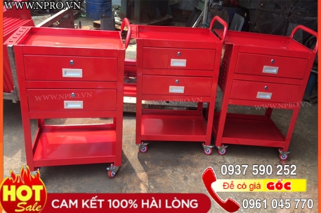 Tủ đựng đồ nghề 2 ngăn kết hợp xe đẩy dụng cụ