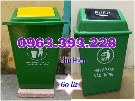 Thùng rác nhựa nắp lệch, thùng rác nắp bập bênh, thùng rác nhựa 60 lít, thùng rác công cộng