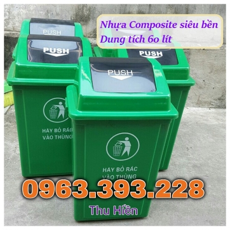 Thùng rác nhựa nắp lệch, thùng rác nắp bập bênh, thùng rác nhựa 60 lít, thùng rác công cộng