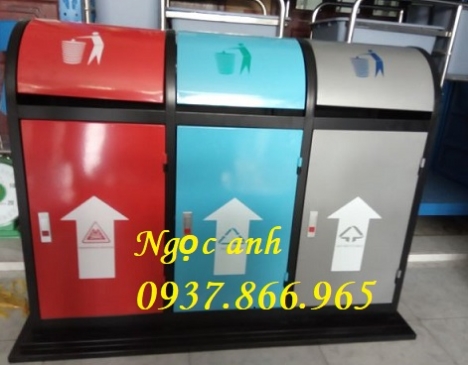 Mua thùng rác 3 ngăn đặt trong công viên, sản xuất thùng rác 3 ngăn tại hà nội, thùng rác tại siêu t