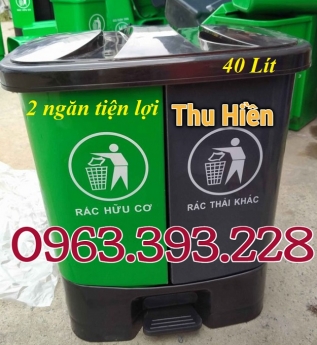 Thùng rác nhựa đạp chân 2 ngăn, Thùng rác 40 lít, thùng rác nhựa công nghiệp giá rẻ