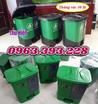 Thùng rác nhựa đạp chân 2 ngăn, Thùng rác 40 lít, thùng rác nhựa công nghiệp giá rẻ