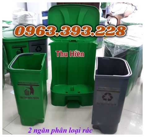 Thùng rác nhựa đạp chân 2 ngăn, Thùng rác 40 lít, thùng rác nhựa công nghiệp giá rẻ