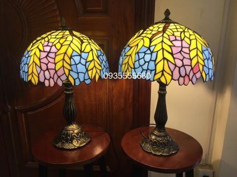 Giao lưu đôi e đèn bàn tiffany xanh hồng nhỏ xinh