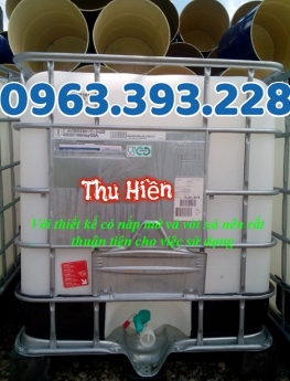 Tank nhựa có khung sắt, bồn chứa hóa chất, tank 1000 lít đã qua sử dụng, tank IBC 1 khối