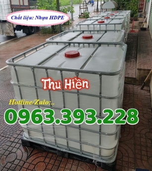 Tank nhựa có khung sắt, bồn chứa hóa chất, tank 1000 lít đã qua sử dụng, tank IBC 1 khối