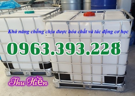 Tank nhựa có khung sắt, bồn chứa hóa chất, tank 1000 lít đã qua sử dụng, tank IBC 1 khối