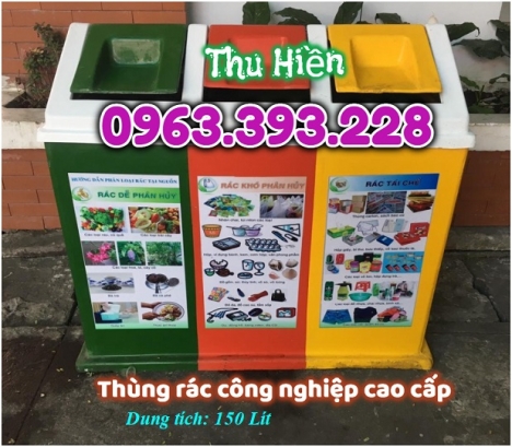 Thùng rác 3 ngăn có mái, thùng phân loại rác 3 ngăn, thùng rác nhựa composite