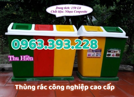 Thùng rác 3 ngăn có mái, thùng phân loại rác 3 ngăn, thùng rác nhựa composite