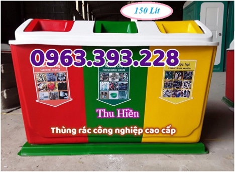 Thùng rác 3 ngăn có mái, thùng phân loại rác 3 ngăn, thùng rác nhựa composite