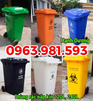 Thùng rác 120L, 240L, thùng rác nhựa HDPE nắp kín