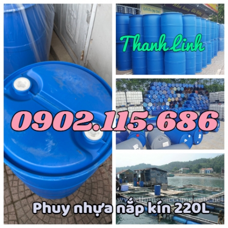 Thùng phuy nhựa 220L nắp kín, thùng phuy nhựa 2 nắp nhỏ