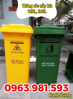 Thùng rác 120L, 240L, thùng rác nhựa HDPE nắp kín