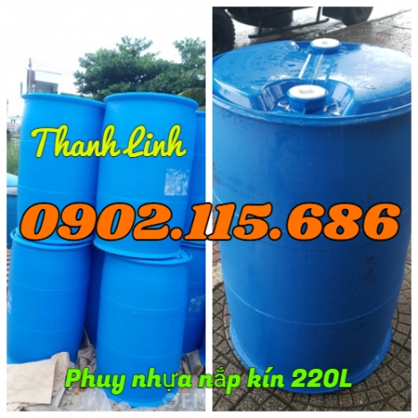 Thùng phuy nhựa 220L nắp kín, thùng phuy nhựa 2 nắp nhỏ