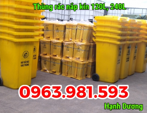 Thùng rác 120L, 240L, thùng rác nhựa HDPE nắp kín