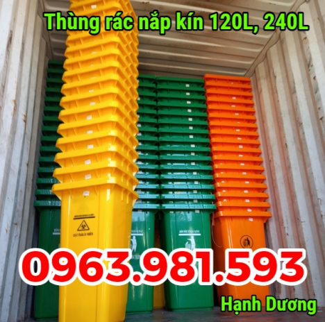Thùng rác 120L, 240L, thùng rác nhựa HDPE nắp kín