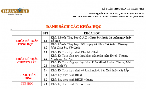 LỚP HỌC THỰC HÀNH KẾ TOÁN ONLINE