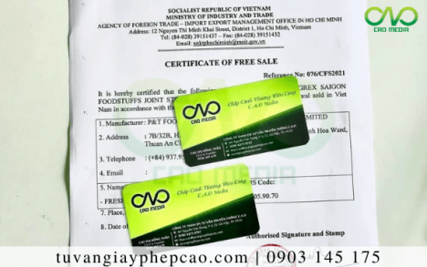 Certificate of free sale cho bánh trung thu hạt sen cơ quan nào cấp?