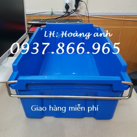 Thùng nhựa dùng trong nhà máy có quai sắt, thùng nhựa đặc A2,m khay nhựa đựng đồ kim khí