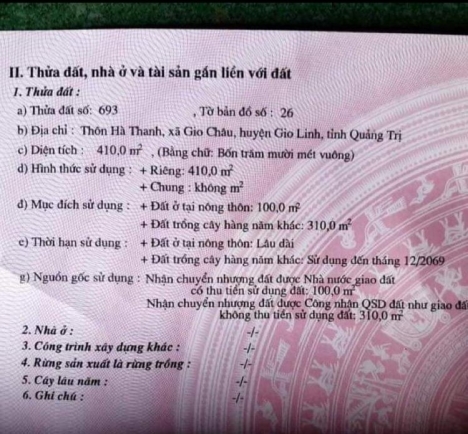 Bán nhanh lô đất đối diện KCN Quán Ngang - Gio Quang Quảng Trị