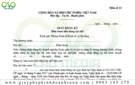 ĐĂNG KÝ bán rượu tiêu dùng tại chỗ mới nhất