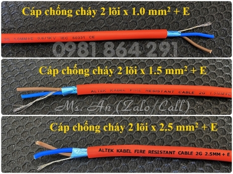 Dây cáp chống cháy 2 lõi 2x1.0/2x1.5/2x2.5mm2 + Al + E, tiêu chuẩn CE