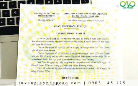 Hồ sơ xin cấp giấy phép bán lẻ rượu cho nhà hàng, khách sạn, quán bar