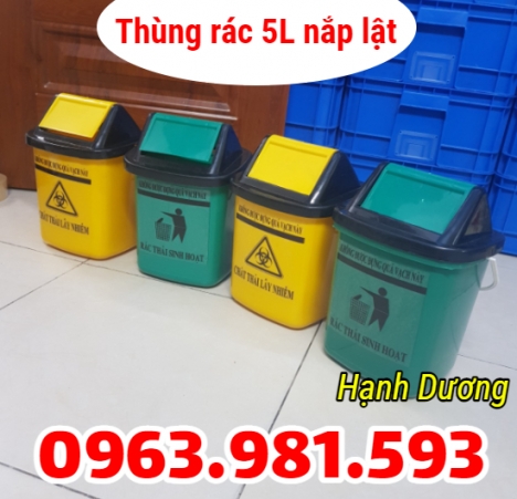 Thùng rác y tế nắp lật, xe tiêm y tế 5 lit