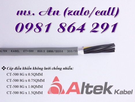 Cáp điều khiển 8 lõi: 8x0.5, 8x0.75, 8x1.0, 8x1.5mm2 0.6-1kV
