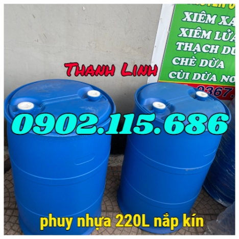 Thùng Phuy Nhựa 220 lít hai nắp nhỏ, thùng phuy nhựa nắp kín 220 lít