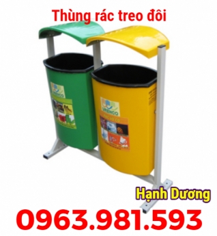 Thùng rác composite 80L, thùng rác nhựa, thùng rác treo đôi