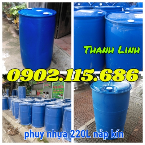 Thùng Phuy Nhựa 220 lít hai nắp nhỏ, thùng phuy nhựa nắp kín 220 lít