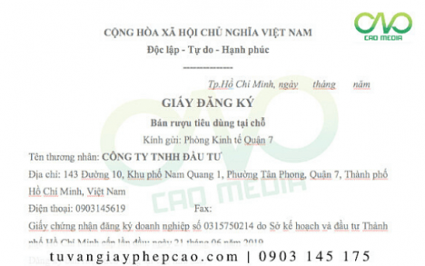 Đăng ký bán rượu Whisky tiêu dùng tại chỗ