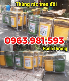 Thùng rác composite 80L, thùng rác nhựa, thùng rác treo đôi