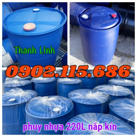 Thùng Phuy Nhựa 220 lít hai nắp nhỏ, thùng phuy nhựa nắp kín 220 lít