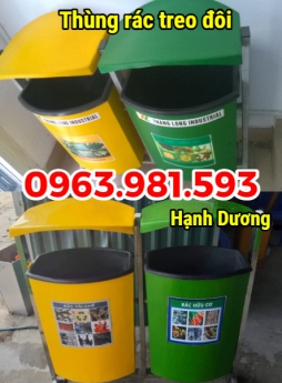 Thùng rác composite 80L, thùng rác nhựa, thùng rác treo đôi