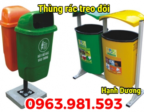 Thùng rác composite 80L, thùng rác nhựa, thùng rác treo đôi