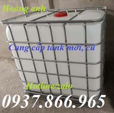 Bồn có khung thép bao quanh, tank nhựa cũ mới, bồn nhựa 1000l, bồn IBC giá rẻ, thanh lý tank nhựa cũ