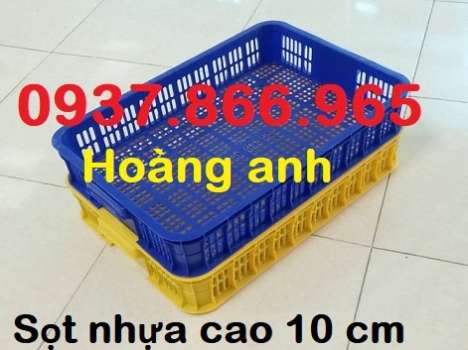 Sọt nhựa đựng rau củ trong cửa hàng nông sản, sóng nhựa rỗng, khay nhựa hở, sọt nhựa đựng hải sản