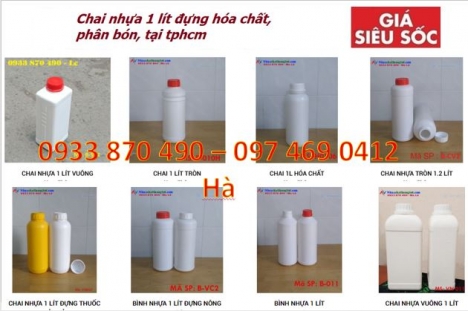 Chai 1L Hóa Chất, Chai nhựa HDPE 1 lít, chai nhựa tròn 1 lít, Chai nhựa 1 lít tròn giá rẻ tại TPHCM