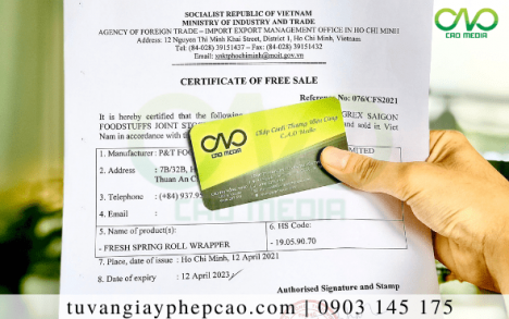 Đăng ký Certificate Of Free Sale sản phẩm bánh bao không nhân