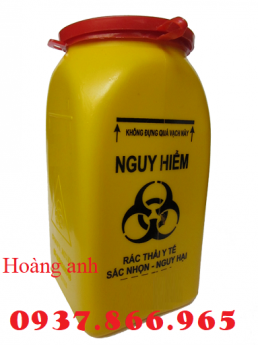 Hộp nhựa đựng bơm kim tiêm, thùng rác đựng vật liệu sắc nhọn 2l giá rẻ, thùng rác đựng bơm kim tiêm