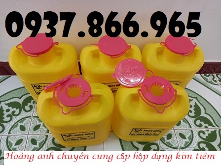 Hộp nhựa đựng bơm kim tiêm, thùng rác đựng vật liệu sắc nhọn 2l giá rẻ, thùng rác đựng bơm kim tiêm