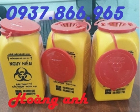 Hộp nhựa đựng bơm kim tiêm, thùng rác đựng vật liệu sắc nhọn 2l giá rẻ, thùng rác đựng bơm kim tiêm