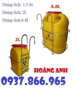 Hộp nhựa đựng bơm kim tiêm, thùng rác đựng vật liệu sắc nhọn 2l giá rẻ, thùng rác đựng bơm kim tiêm