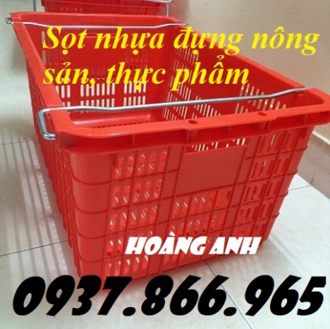 Sọt nhựa PP có quai xách, sọt nhựa dùng đựng hàng nông sản, giá sọt nhựa, sóng nhựa rỗng HS 011