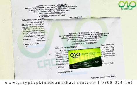 Giấy phép Certificate of free sale bánh mì sandwich